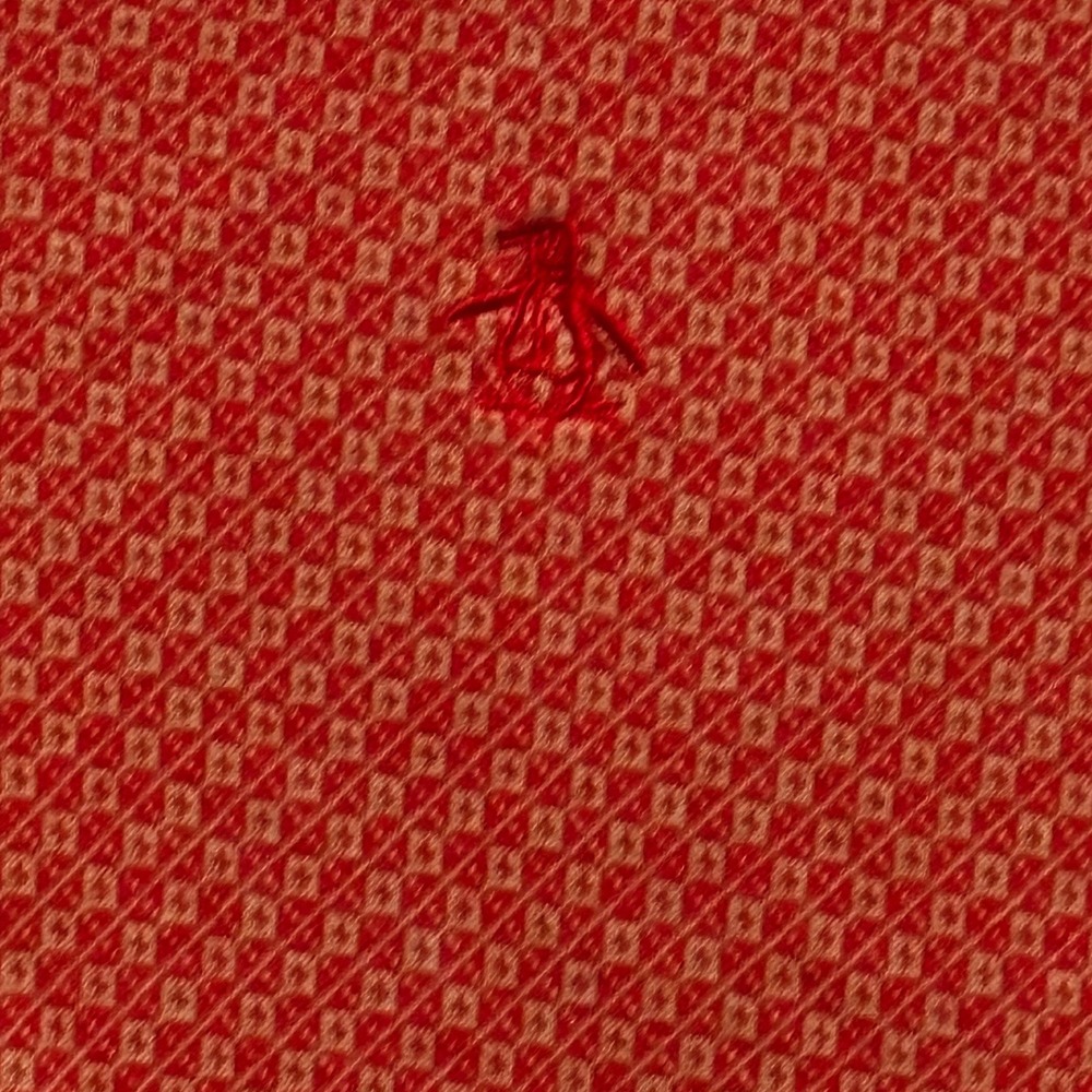 Original Penguin Mens coral/red Diamond Pattern Polo Shirt Sz M Golf Preppy - Picture 2 of 8